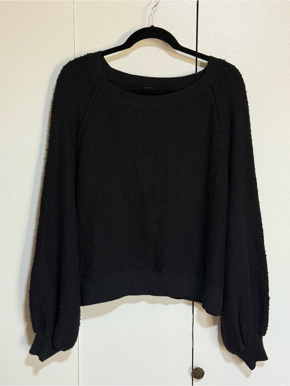 Free People Found My Friend Pullover Black Textured Sweatshirt Size Small - Picture 2 of 12